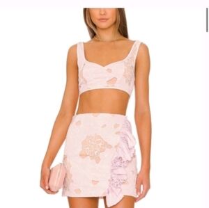 Revolve Nbd corinna embroidered ruffle Laced mini skirt In Pink Sz S